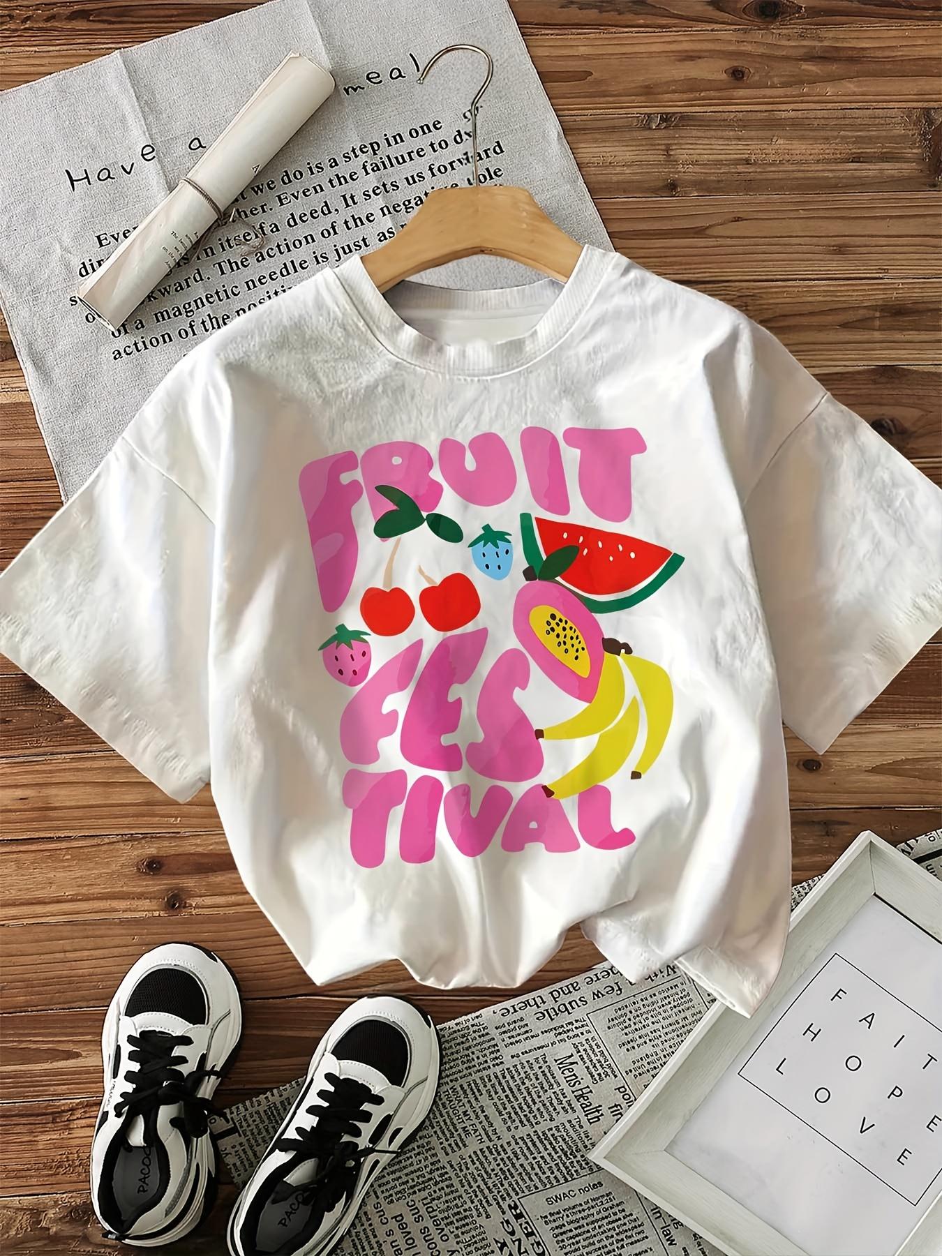 

Womens Fruit Graphic Print TShirt Short Sleeve Crew Neck Casual with Vibrant Fruit Illustrations Lettering Comfort Summer Top S