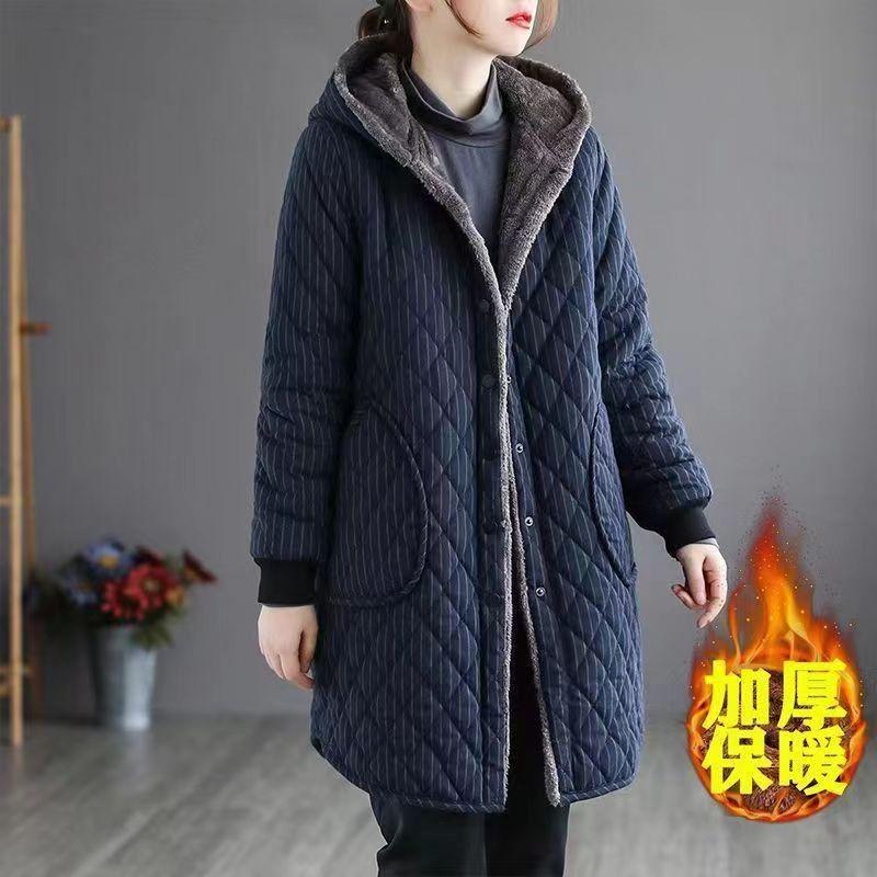 Winter Thickened Cotton Coat for Middle Aged Women Hooded Loose Warm Jacket Plus Size Winter Clothing