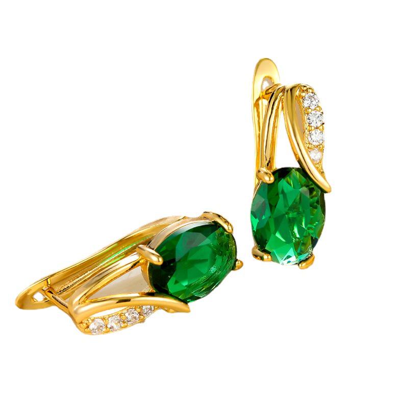 Oval Blue Zircon Diamond Champagne Gold-Plated Earrings for Weddings & Engagements