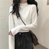 Women's White Half-Turtleneck Slim Long-Sleeve Shirt for Autumn/Winter
