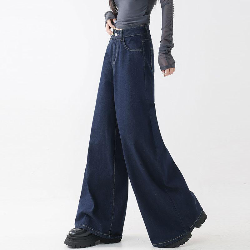 Drape Versatile Fat Mm Dark Blue High Waist Wide Leg Trousers American Casual Straight Loose Mopping Jeans Children