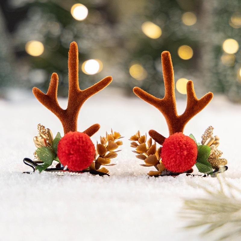 New Year Christmas Gift Kawaii Red Hair Pin Children Barrettes Bow Deer Santa Claus Kids Headwear Girls Kids Hair Accessories