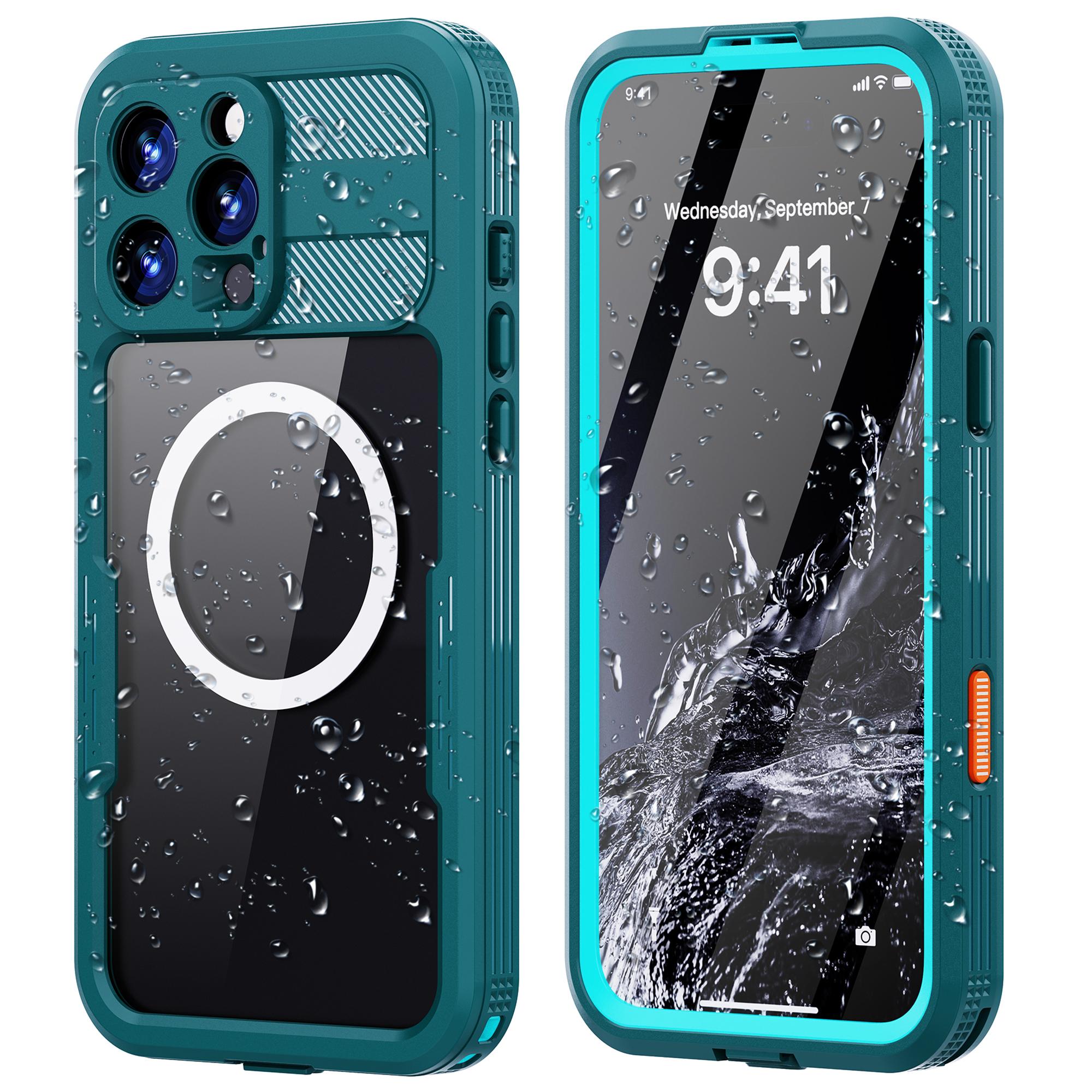 

REDPEPPER Чехол для iPhone 16 Pro Max, совместимый с MagSafe, IP68 водонепроницаемый прозрачный чехол для телефона Cyan+Lake Blue