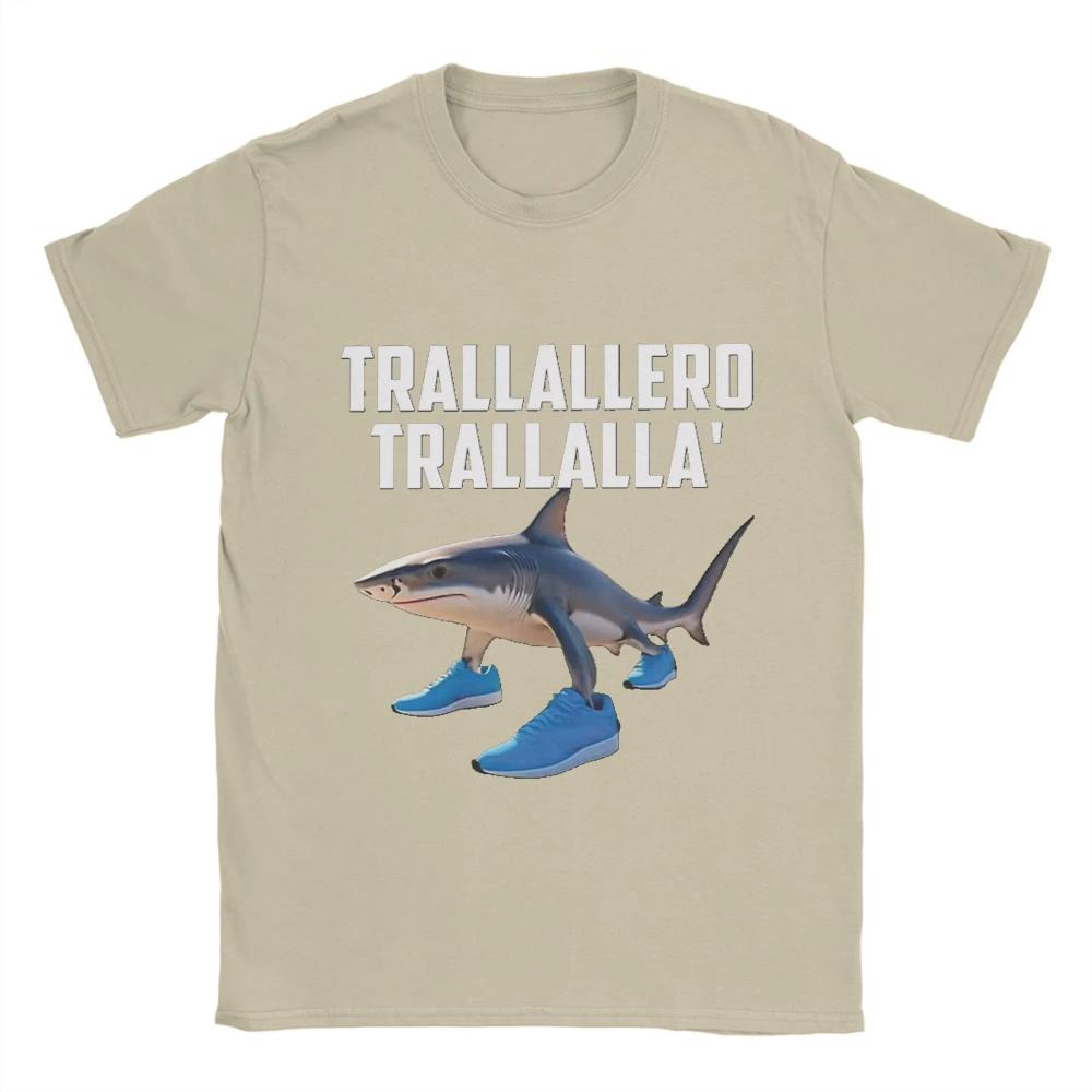 Trallallero Trallala Funny Shark Meme TShirt Summer Pure Cotton T Shirts for Men Trending Casual Tee Shirt Sleeve Basic Tops