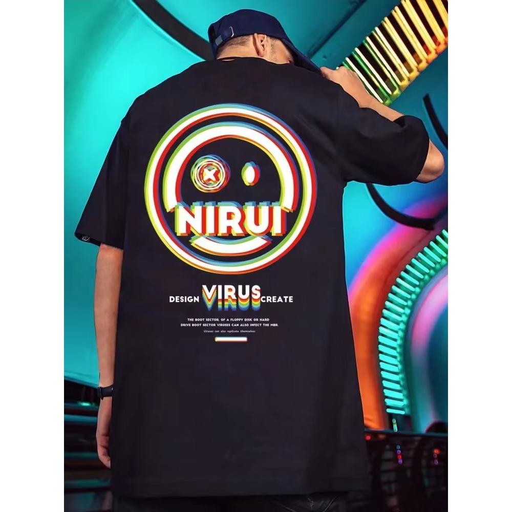 

Летняя новая повседневная свободная футболка с короткими рукавами, мужская модная свободная футболка с принтом, большой размер 8XL, хип-хоп, парная одежда, короткий рукав, хлопковый топ S чёрный