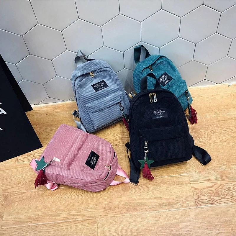 Women Mini Corduroy Backpack Female Soft Canvas Fabric Shoulder Bag Ladies Cute Small Travel Bags Backpack For Teenage Girls