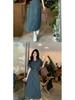 Women's Chic Hong Kong Style Retro Polo Collar Denim Dress - Slim-Fit, Waist-Cinching, Short Sleeve, Mid-Length A-Line Skirt, Summer Collection