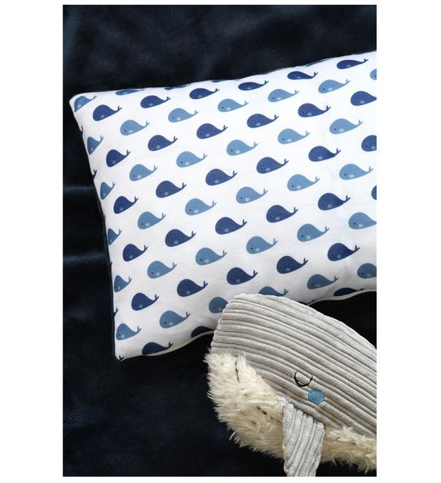 Coussin Décoratif - Wally - Petite Baleine - 30 X 50 Cm - Bleu Et Blanc - Non Déhoussable