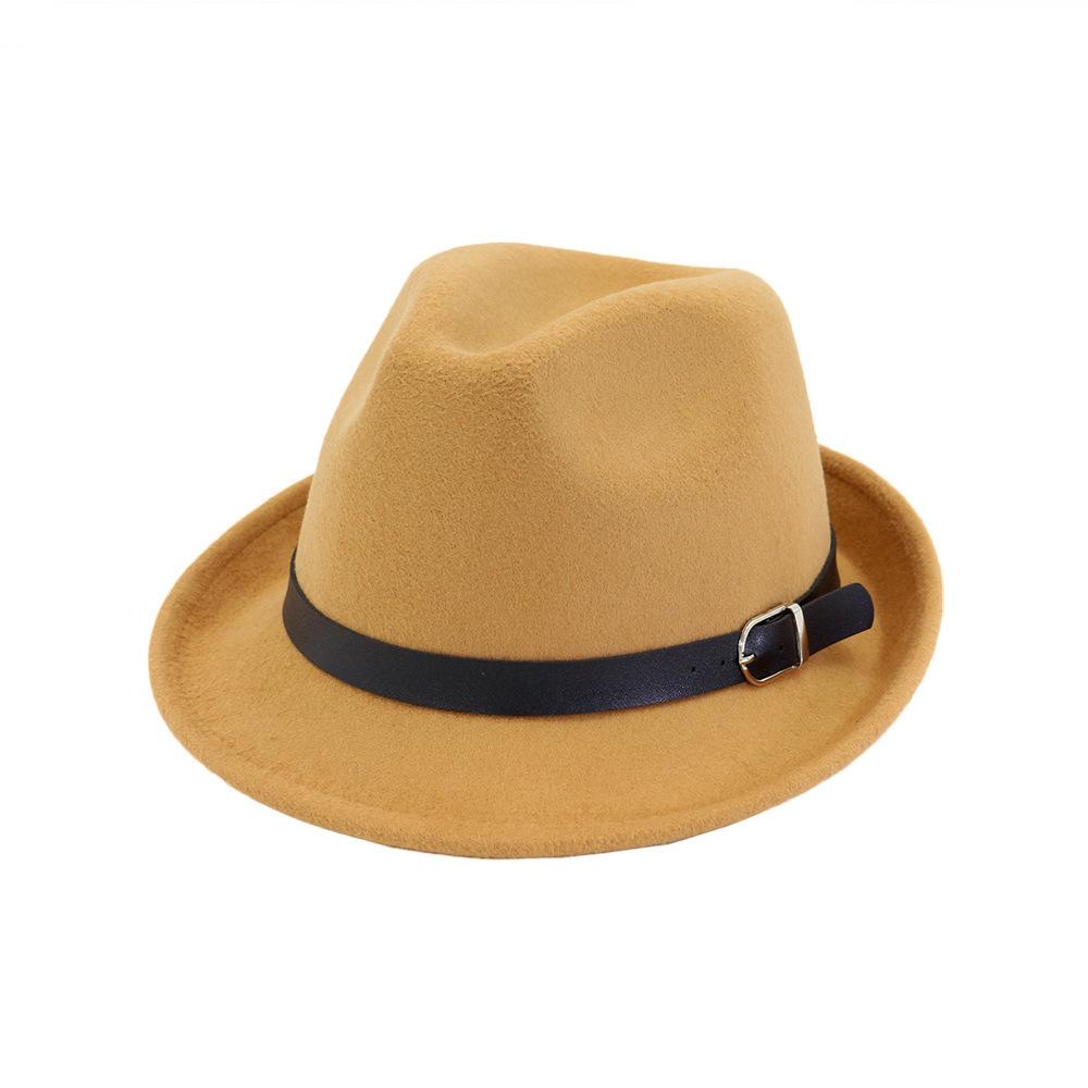 Yuhong Bowler Derby Wool Felt Fedora Hat Short Brim Jazz Hat With Belt
