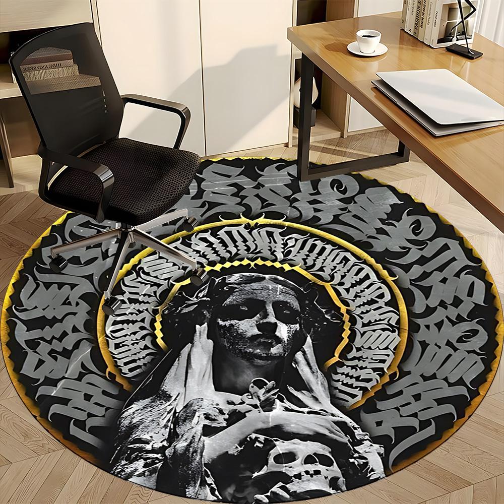 1 Stück Gothic Statue Stuhl Teppich für Büro, Runder Rutschfester Langlebiger Großer Büroteppich, Geeignet für Büro