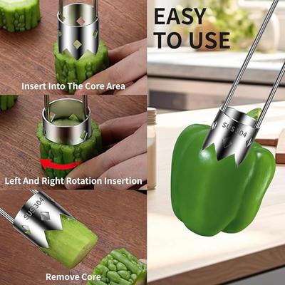 Pepper Corer Seed Remover Tool, Apple Corer Tool, Silver Stainless Steel, For Fruits & Vegetables,2Pcs