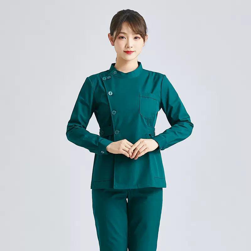 Navy Blue Long Sleeve Nurse Uniform Set for Spring & Autumn - Dental, Beauty Salon, Medical Use