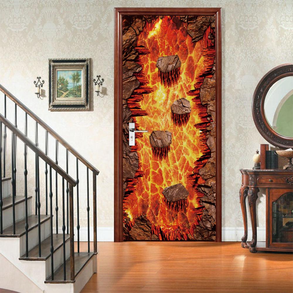 3D Door Mural Sticker Peel and Stick Door Wallpaper Golden Buddha Castle Moon Mermaid Flower Home Decor Removable