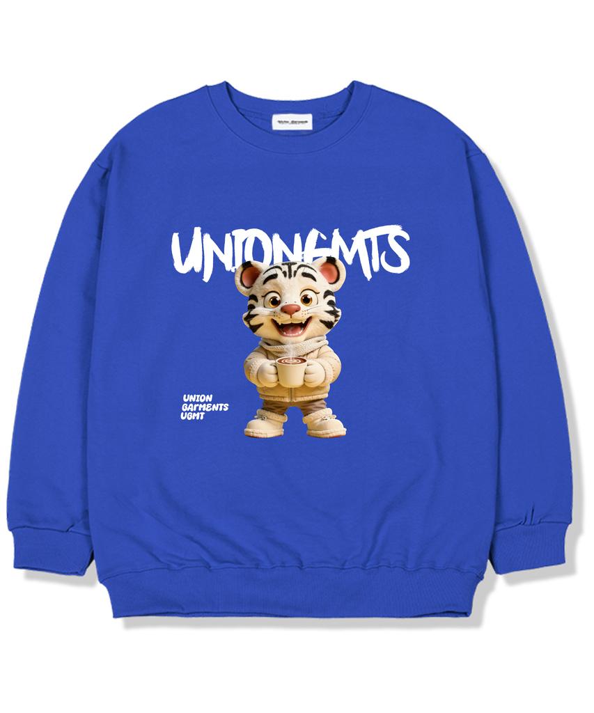 UNION GARMENTS Frandy Tiger Fleece-Lined Oversized Sweatshirt Blue