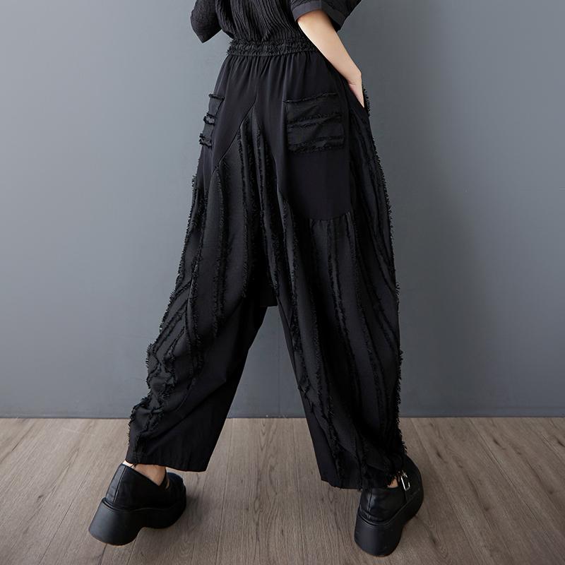 DIMANAF Summer Plus Size Women Casual Wide Leg Pants High Waist Basic Elastic Black Pants Stripe Loose Vintage Harem Pants