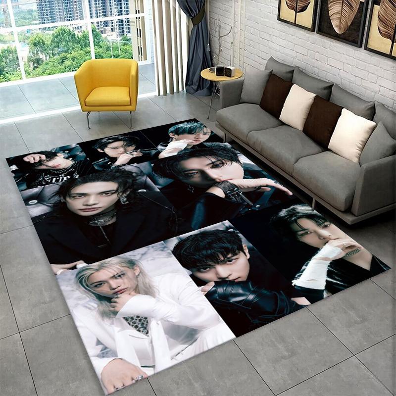 Fashion Kpop Stray Kids Non-Slip Area Rug for Living Room,Bedroom,Playroom,Soft Carpet Floor Mat Home Decor Rug Kids Room Gift