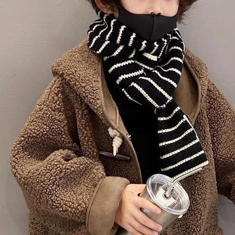 Children Neck Scarves with Stripe Pattern Warm Knitted Neckerchief Versatile for Children Fashionable Winter Accessories