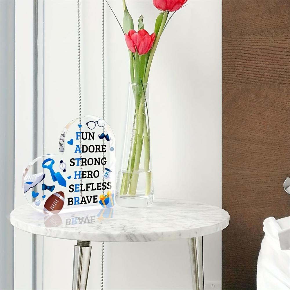 Heart-Shaped Acrylic Plaque with 'FUN ADORABLE STRONG HERO SELFLESS BRAVE' Message - Ideal Father'S Day Gift for Dad, Mom, Brother