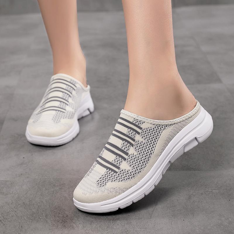 Women's Sandals Backless Walking Sneakers Summer Slip-on Mule Shoes Closed Toe Slippers Plus Size