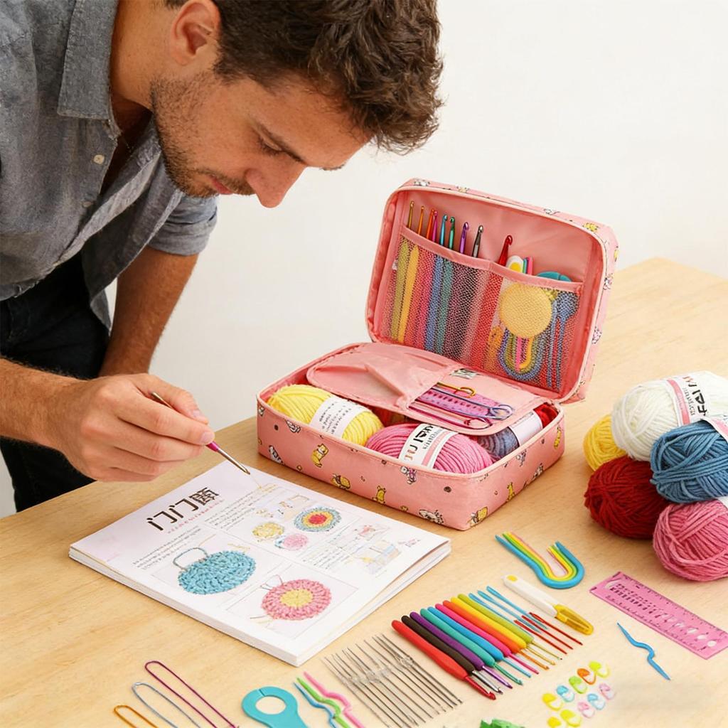 Crochet Kit Beginners Crochet Hook Set with Crochet Yarn Portable Crochet Set Crochet Hooks Travel Knitting Crochet Supplies