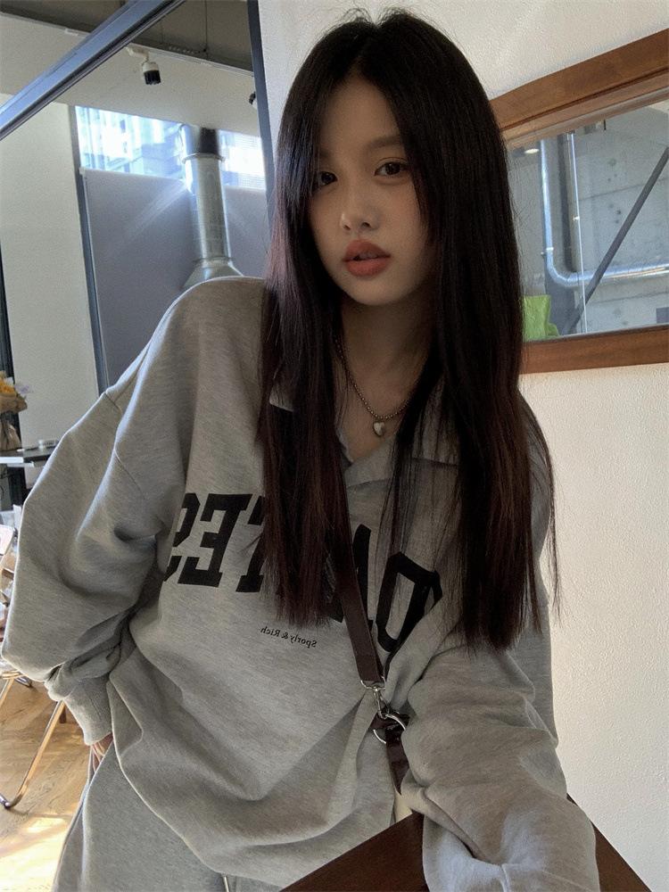 Damen Retro Polokragen Langarm Sweatshirt - Figurbetonendes BF-Stil Oberteil für Frühling & Herbst