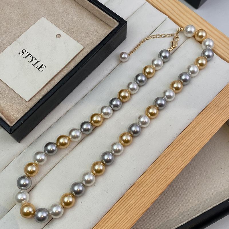 

Ожерелье из жемчуга Шицзя не выцветает летом, модное, простое и высококачественное, маленькая ароматная ветровая цепочка для свитера, легкая роскошная ключичная цепочка