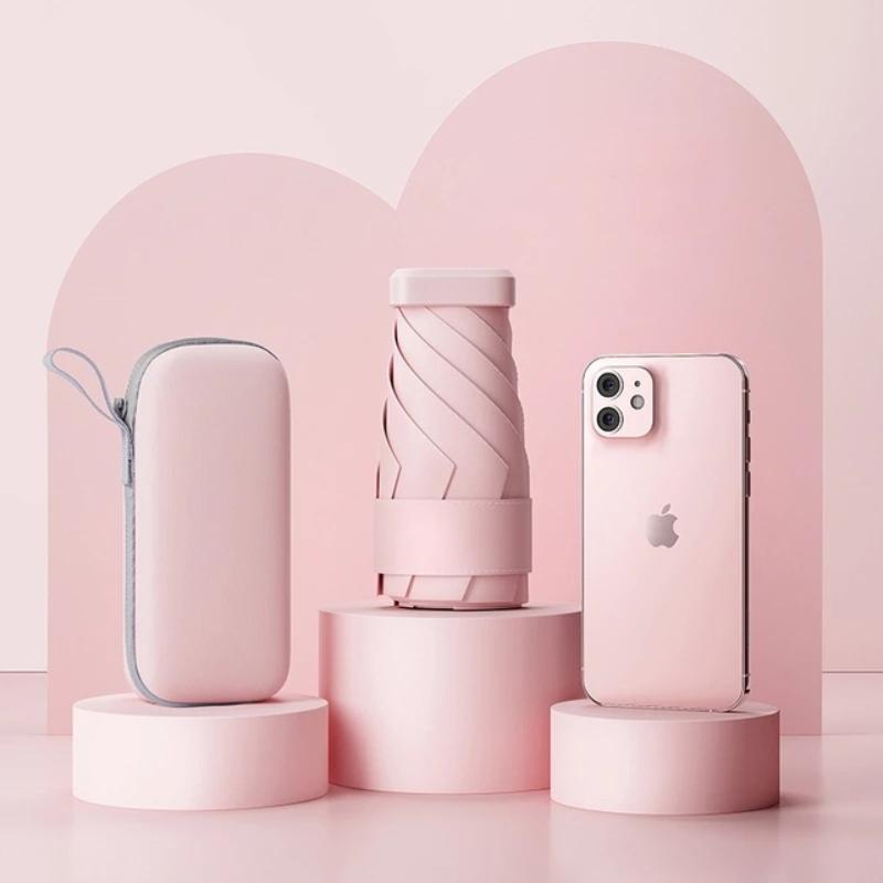 

Red Leaf Small 6 Ribs Portable Sun Umbrella Parasol Rain And Shine Dual Use Women S Umbrella Pocket Umbrella Ultraviolet Proof розовый