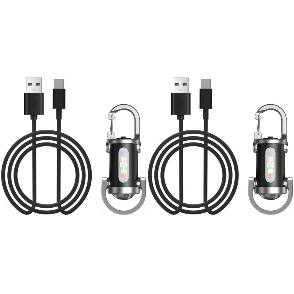 2/5Pcs 1200LM Super Bright Mini Keyring Torch IP66 Waterproof LED Torch Key Ring Torch with Type-C Charging Cable Pocket Lamp