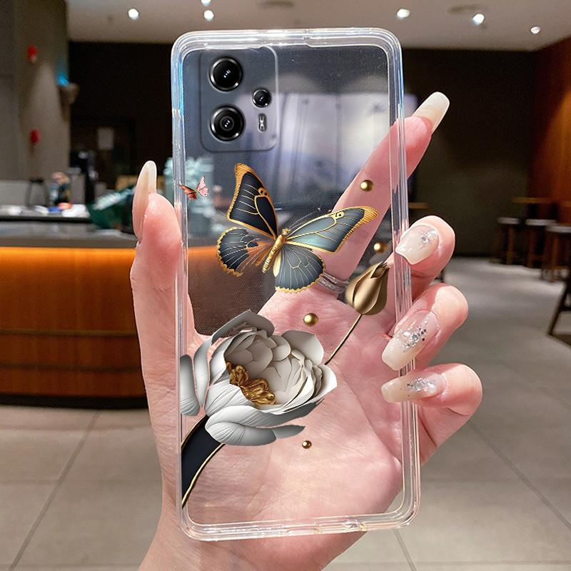Phone Case For Motorola Moto G13 / Moto G23 / Moto G14 Funda Butterfly Bow Protective Casing Transparent Soft Silicone TPU Cover