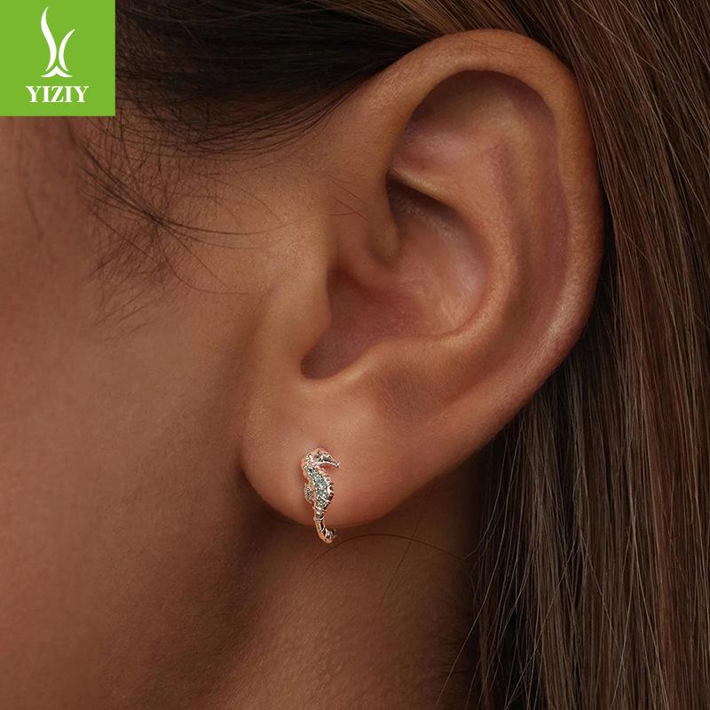 S925 Sterling Silver Platinum-Plated Non-Fading Hippocampus Ear Buckle Ocean Style Fashion Niche Temperament Earrings Women