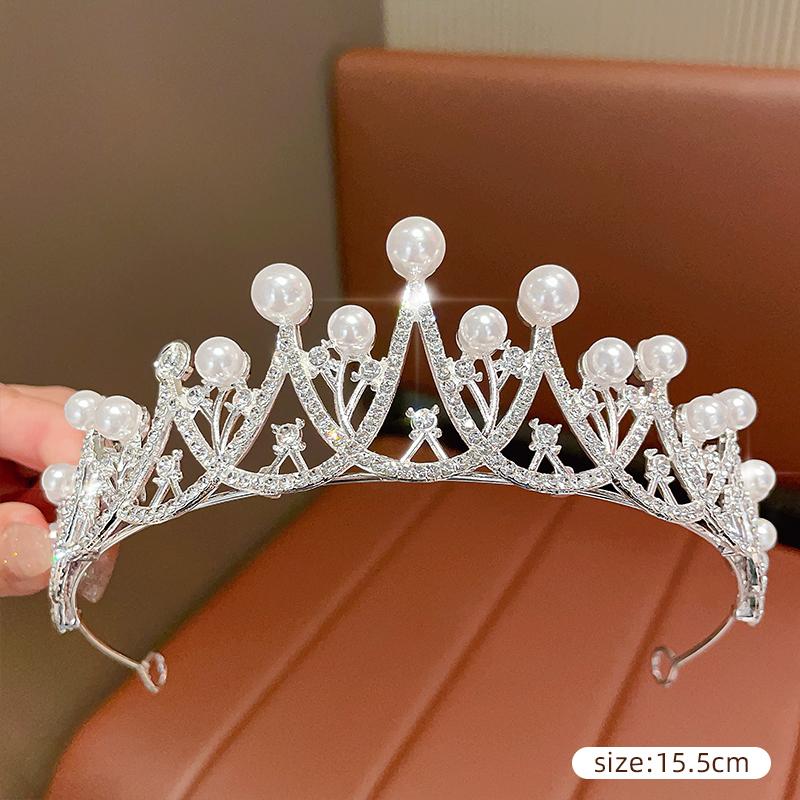 DIEZI Women Girls Silver Color Crown Headwear Korean Crystal Tiara Fashion Birthday Dress Rhinestone Crown Hair Accessories