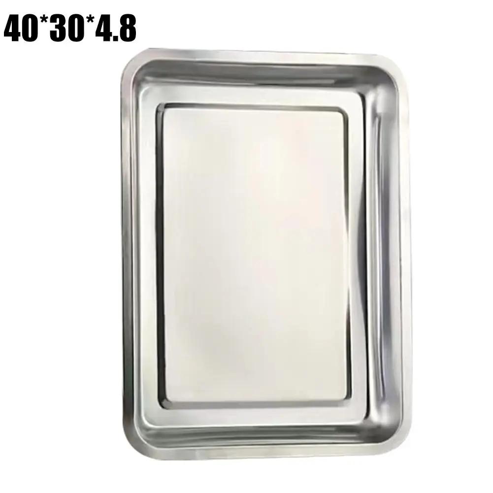 Stainless Steel Barbecue Tea Storage Serving Trays Grill Rectangle Meat Utensils Restaurant Rice Sausage Steamed Metal Plat R5F5