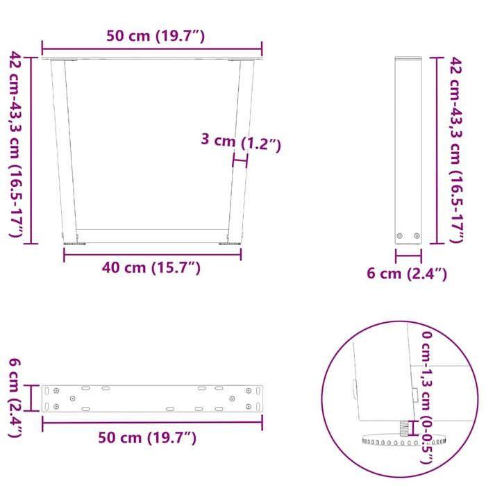 VidaXL V-shaped Coffee Table Legs, 2 Pieces, Natural Steel, 50 X (42-43,3) Cm 4012631