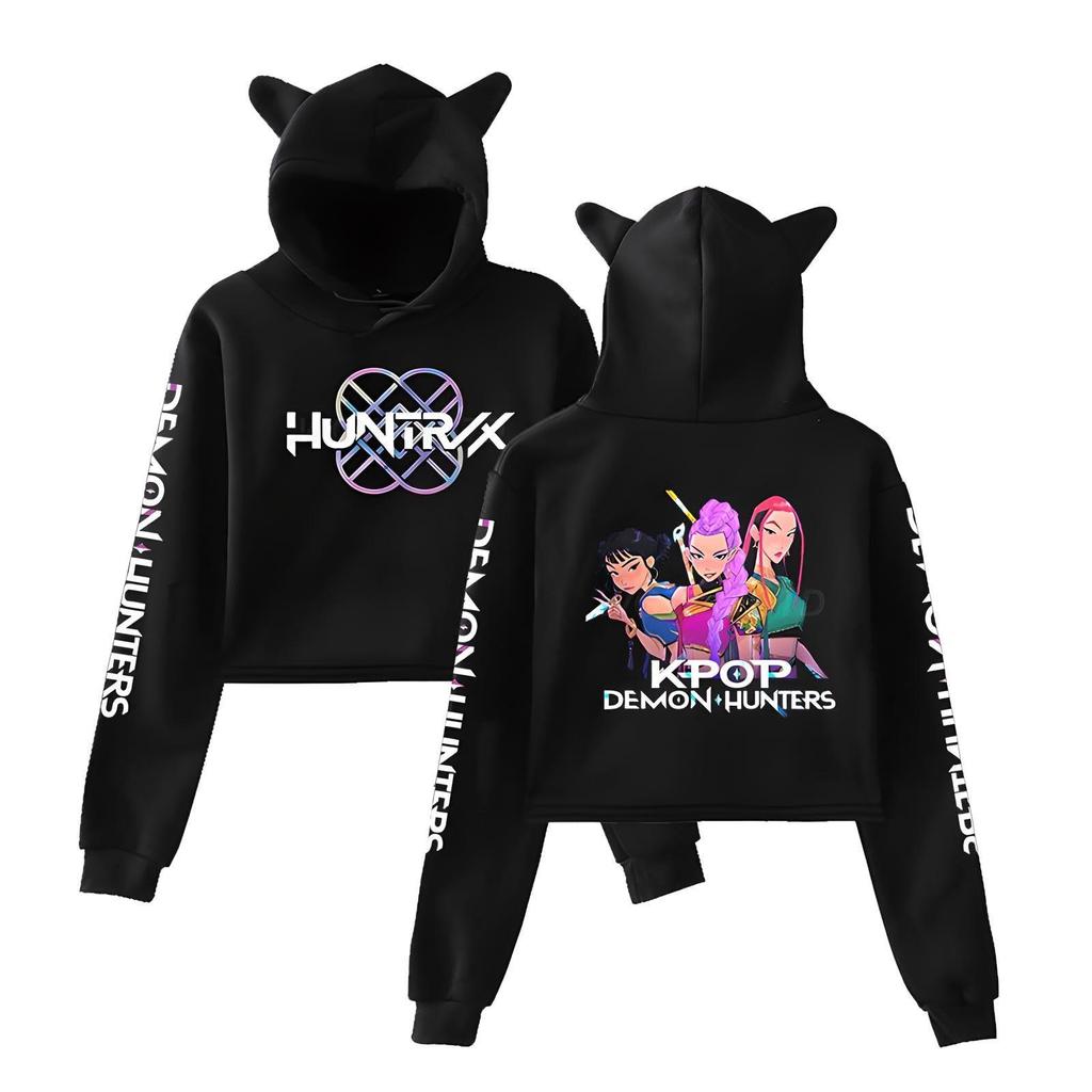 K-Pop Demon Hunters Crop Cat Ears Long Sleeve Sweatshirt Cosplay Costume Fashion Hoodie for Women Girl