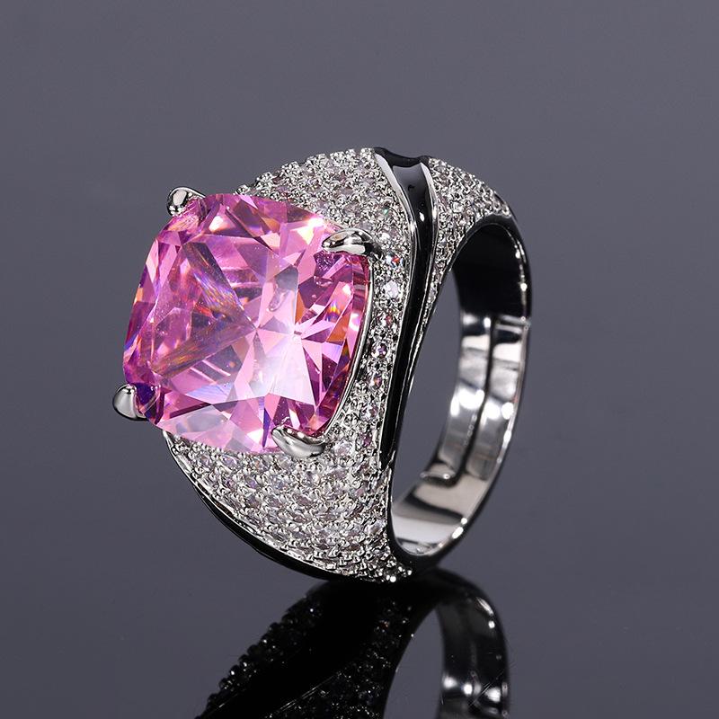 

Jewelry Golden Zircon Ring Women s Hot Sale Pink Zirconium European and American Retro Light Luxury Tourmaline Wedding Ring Jewelry