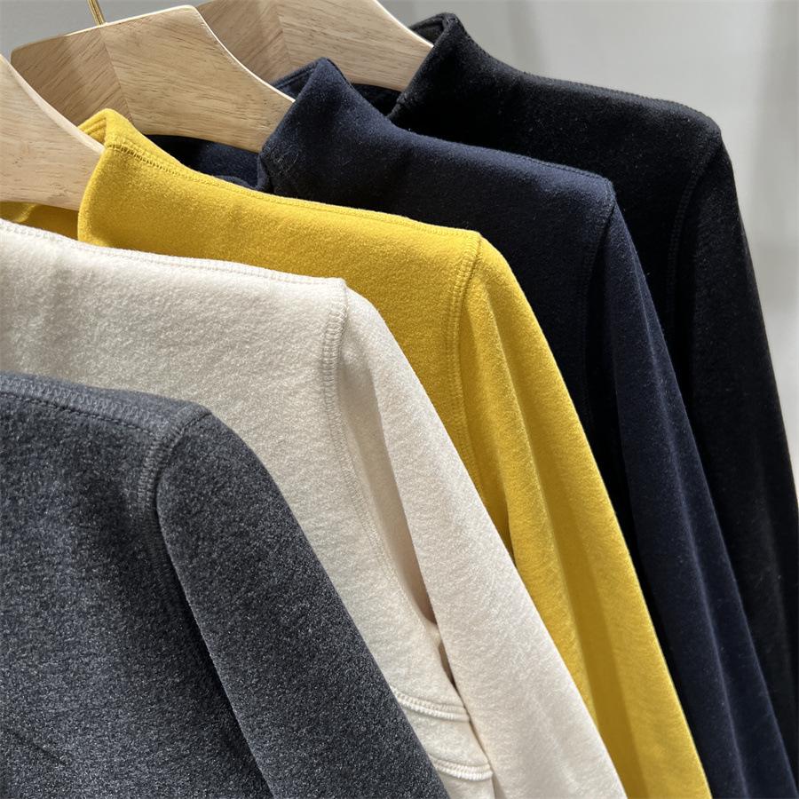 Women's Slim Fit Long Sleeve Thermal T-Shirt, Half-High Collar, Double-Sided Fleece, Double Zipper, Autumn/Winter 2025.