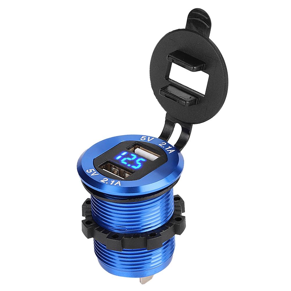 12 24V Cigar Lighter Socket Power Adapter Dual USB Charger with LED Voltmeter for Motorcycle
