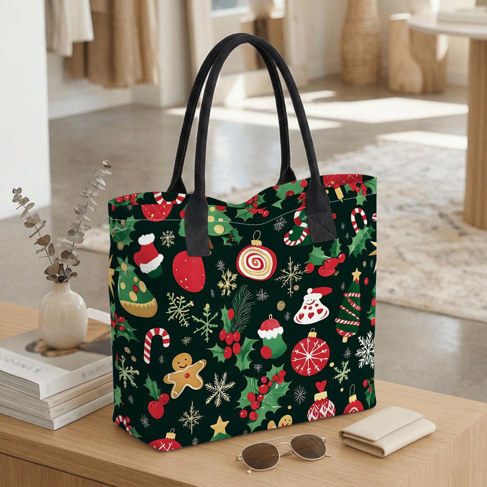 Christmas Printed Tote Bag Large Capacity Casual Fashion Shoulder Bag for Holiday Shopping Daily Use