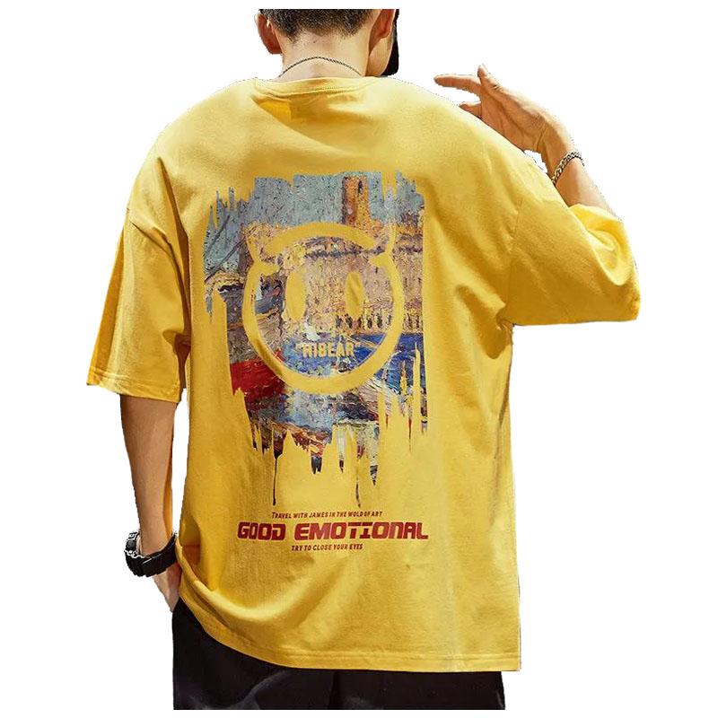 Oversized Fat Tees Mládež Ležérní trička Čínská Trendy s výstřihem do O Krátké rukávy Volný svetr Summer Devil Icon Print Košile Muži