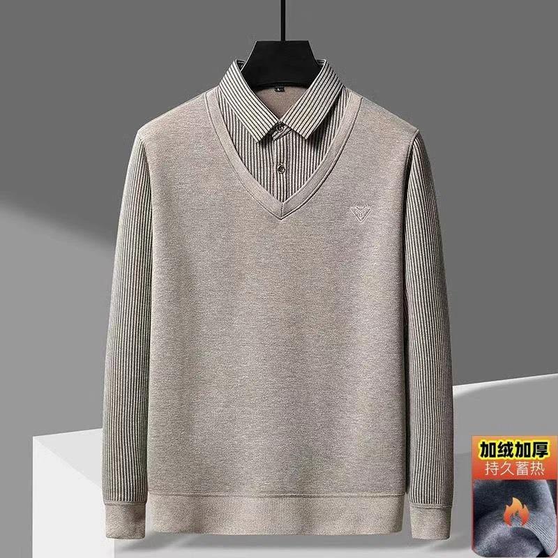 Men's Sweater Men's Winter Plus Velvet Thickened One-piece Velvet Knitted Business Warm Sweater Fake Two Pieces