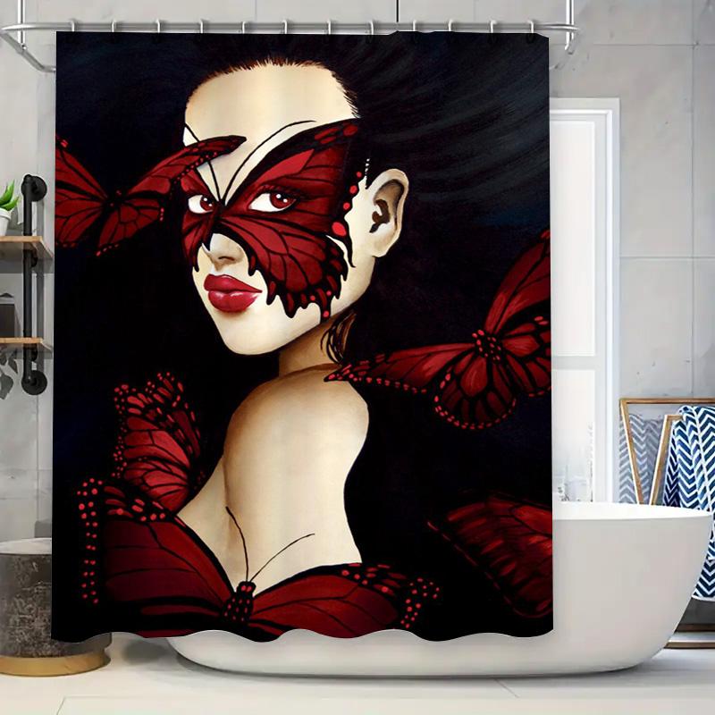 

Red Butterfly Pattern Bath Shower Curtain Elegant Women S Decoration For Bathroom Decorations Set Home Improvement Accessories ( W60H190(CM)-1 Pcs