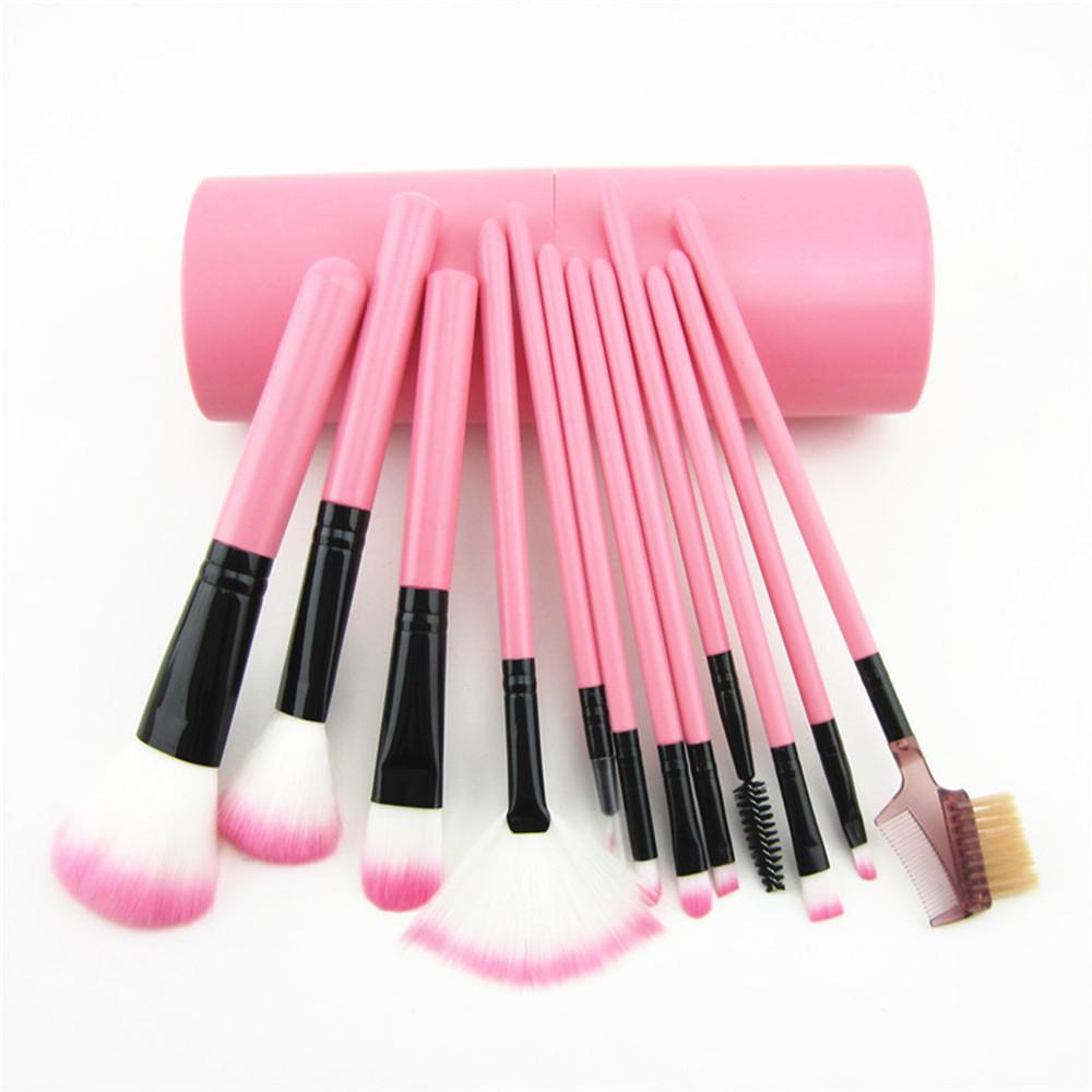12pcs Pro Travel Portable Foundation Eyeshadow Eyebrow Lip Makeup Brush Cosmetic Tool with Barrels