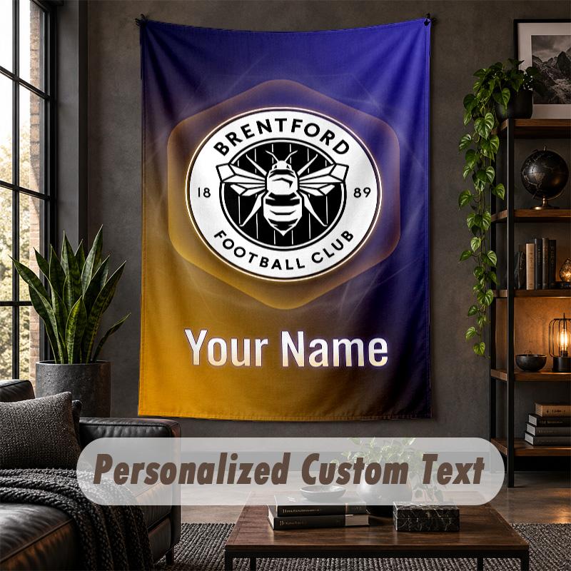 Arazzo da Parete Stampa Calcio Brentford Testo Nome Personalizzato Appeso a Parete Decorazione per la Casa