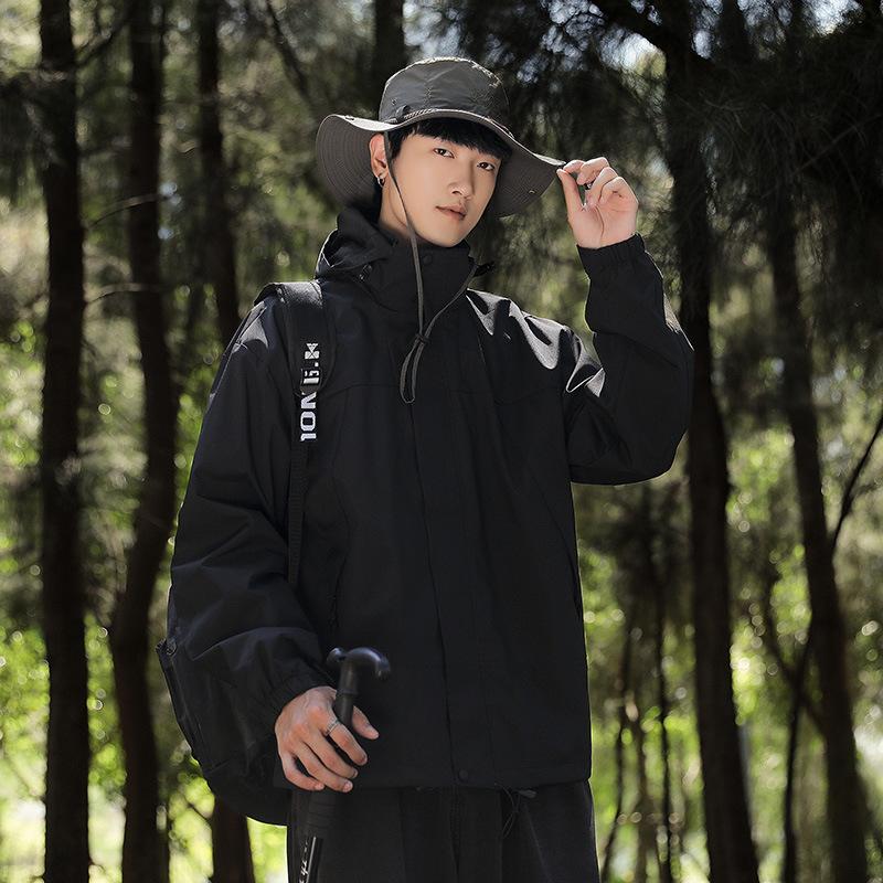 Outdoor Men's Hooded Sports Jacket with Color Blocking Waterproof and Windproof Jacket Mountaineering Jackets for Unisex