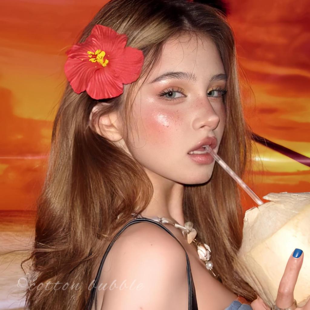 Seaside Sunset Hibiscus Hair Clip - Orange-Red Flower Side Accessory