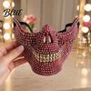 Diamond Skull Half Mask Halloween Face Mask Rhinestone Punk Knight Masquerade Prop Comfortable with Adjustable Straps Lightweight Plastic Party for