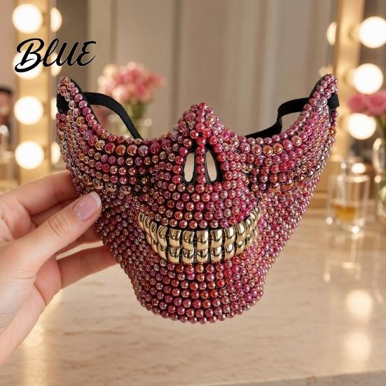 Diamond Skull Half Mask Halloween Face Mask Rhinestone Punk Knight Masquerade Prop Comfortable with Adjustable Straps Lightweight Plastic Party for