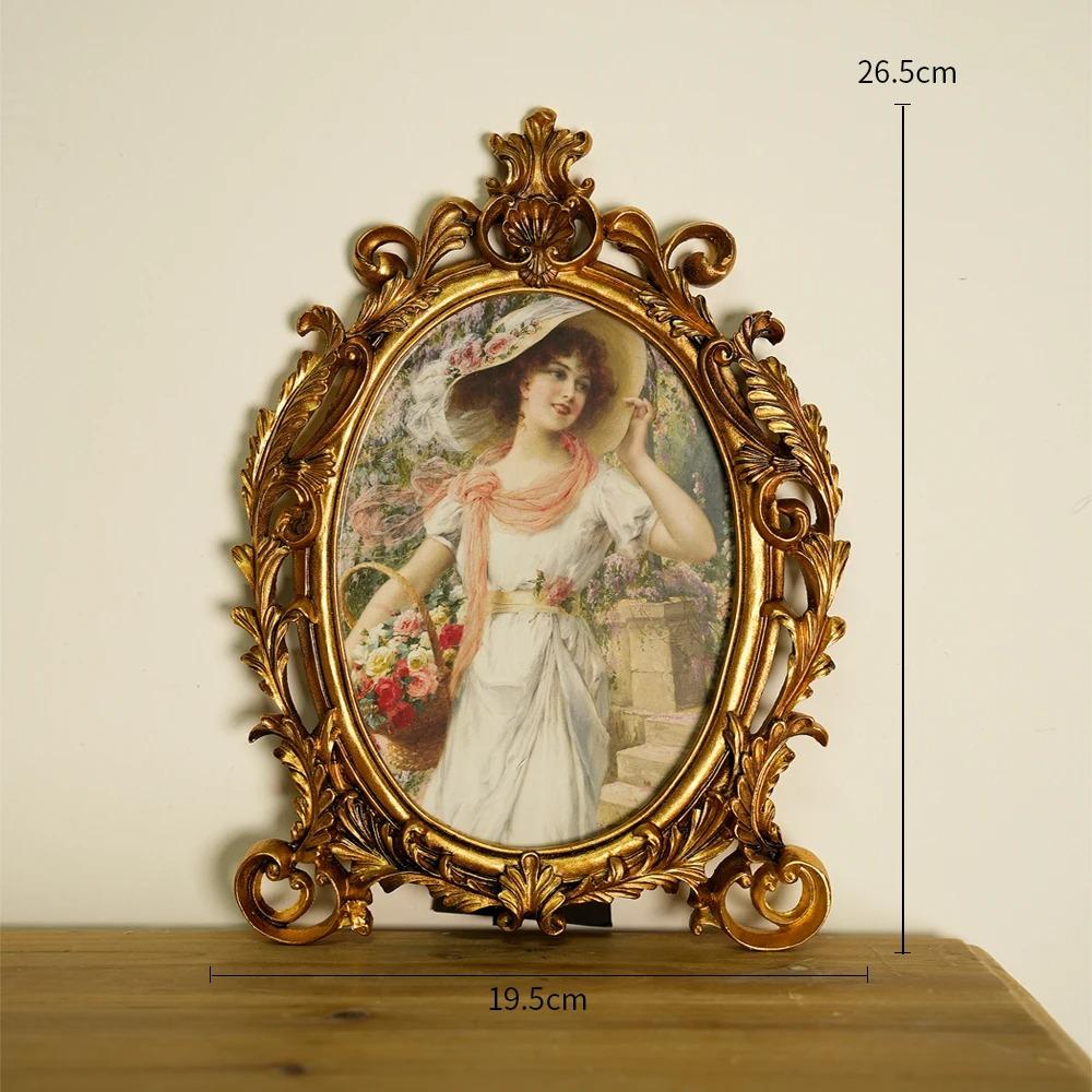Gold Vintage Picture Frame European Antique Style Home Office Decor Desk Photo Frame for Wall Mounting Tabletop Wedding Display