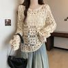 Plus Size Round Neck Hollow-out Hook Flower Gentle and Comfortable Long Sleeves Knitwear Blouse Air Conditioning Sun Protection Clothing for Women