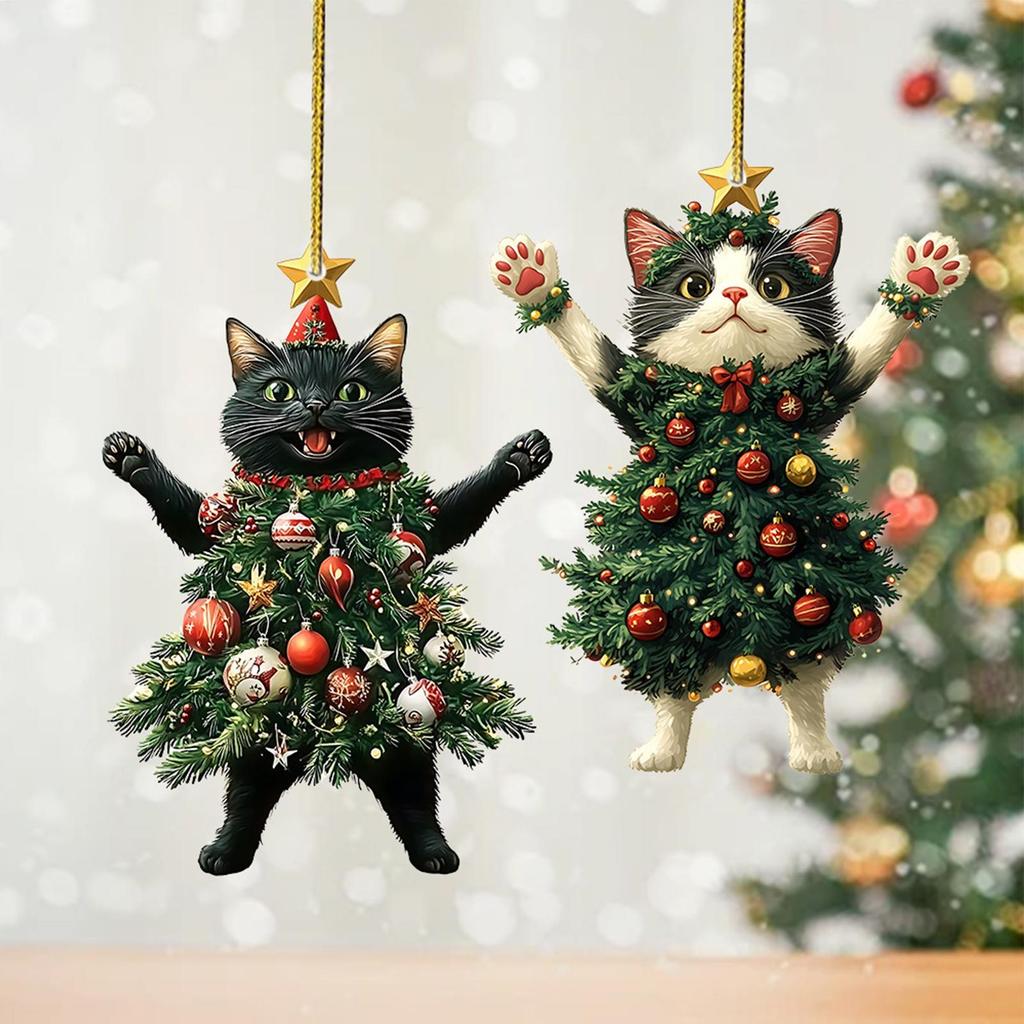 Christmas Tree Pendants Cute Cat Hanging Ornaments Christmas Tree Cat Decorations Acrylic flat 2D Pendants Party Supplies